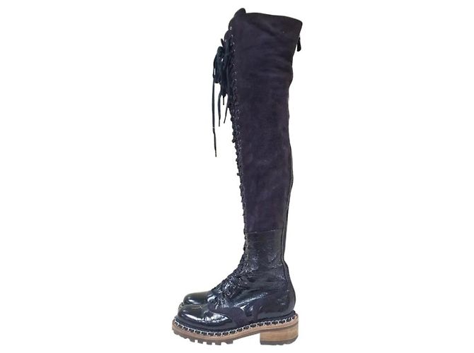 Cuissardes Ernest En Daim Noir – Talon Aiguille 12 Cm, Taille 41, Neuf Avec Emballage