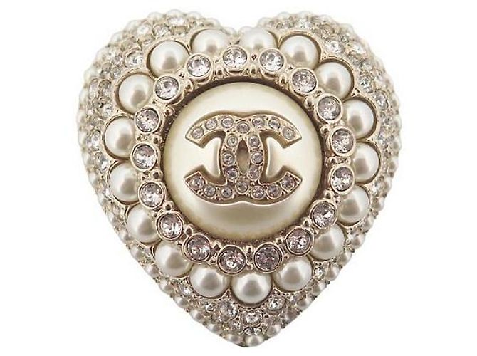 Broche Coeur Strass Métal Doré - Bijou Vintage, Occasion En Très Bon état