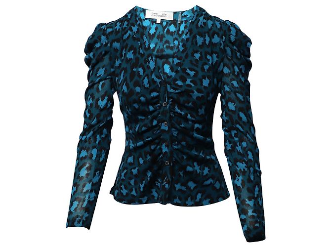 Chemisier En Soie Diane Von Furstenberg Winona 298 - Imprimé Dentelle Panthère Noire - Taille 0