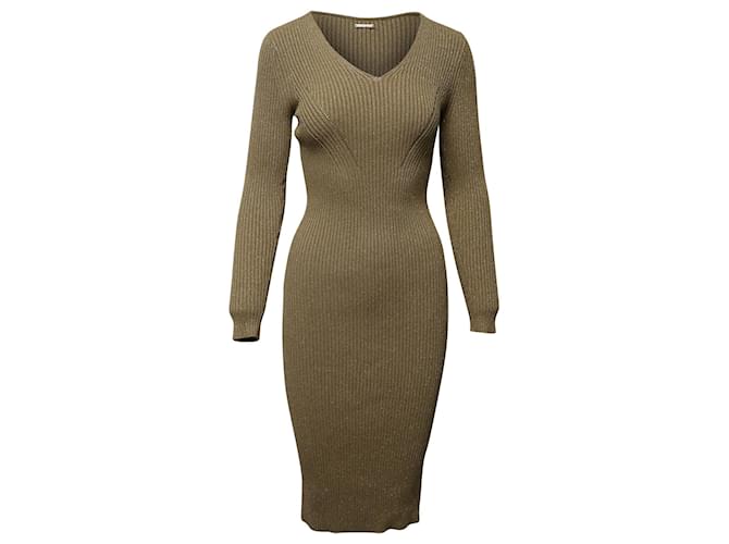 michael kors ribbed knit dress MICHAEL Michael Kors Jacquard Trimmed Ribbed Knit Bodycon Black Dress Size  M