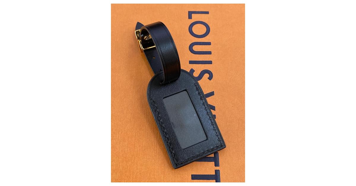 Louis Vuitton luggage tag black Golden Leather Metal ref.864432