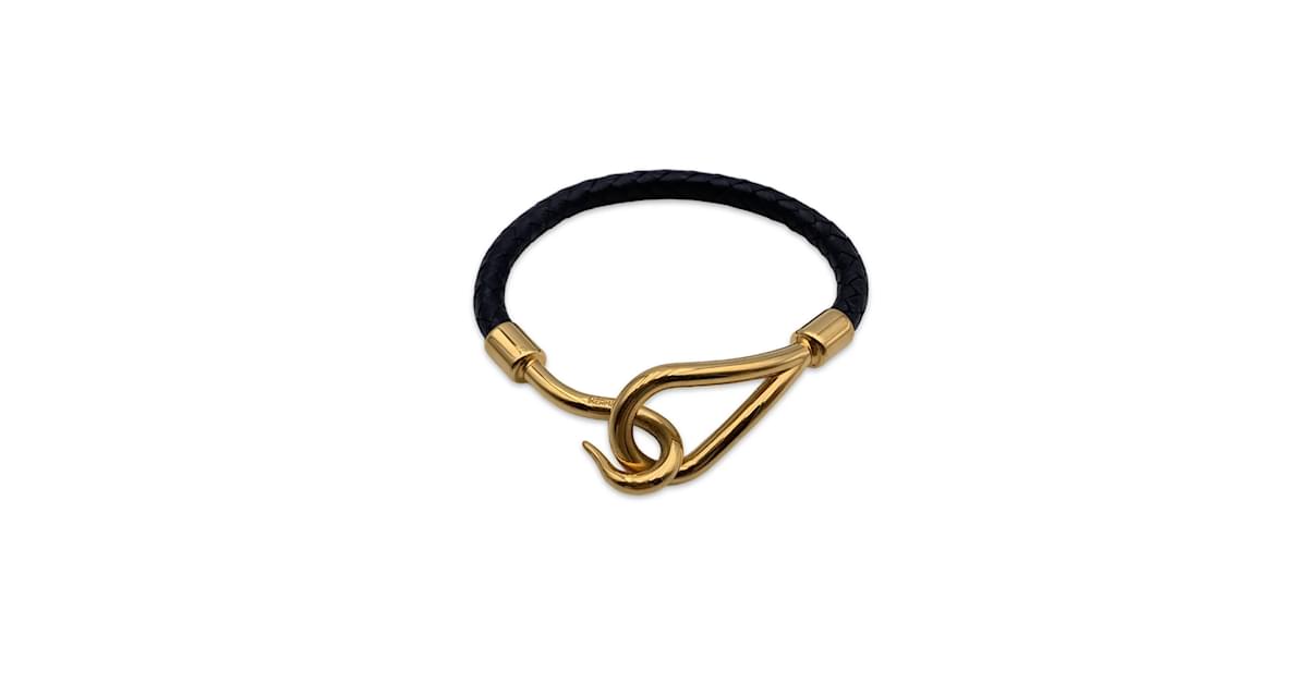 Hermès Hermes Black Woven Leather Gold Metal Jumbo Hook Bracelet ref ...