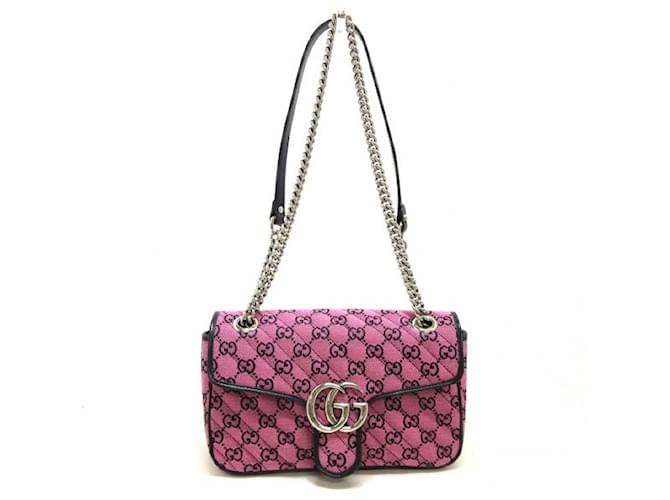 Gucci GG Marmont Quilting Small Shoulder Bag Black Pink Leather