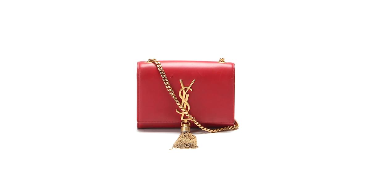 Saint Laurent Small Leather Kate Tassel Shoulder Bag in Red