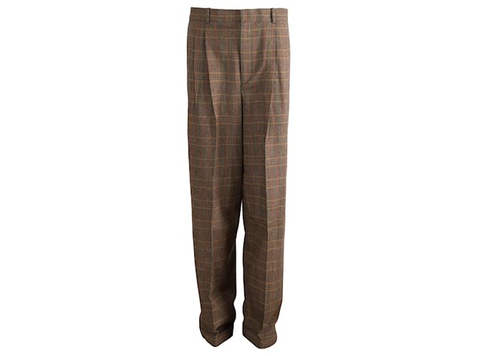 Polo Ralph Lauren Plaid Straight-Leg Trousers in Brown Wool ref
