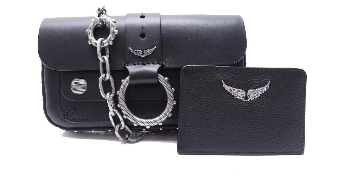 Zadig & Voltaire X Kate Moss Black Wallet On Silver Chain Bag