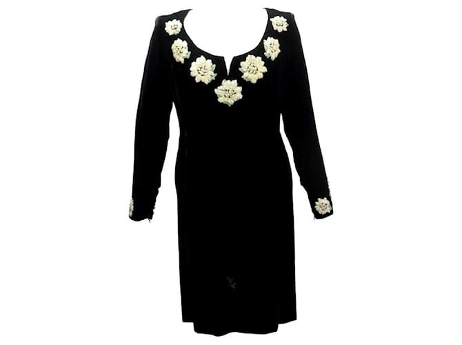 VINTAGE DRESS CHANEL EDELWEISS FLOWERS LONG SLEEVES 40 M VELVET