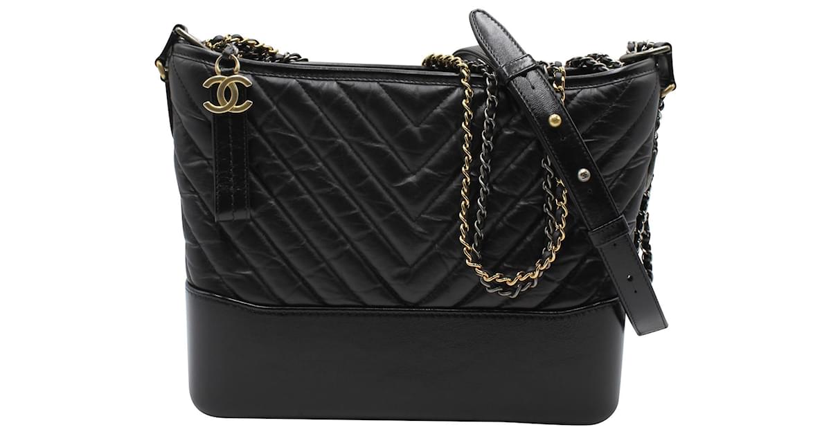 Pre Loved Chanel Gabrielle Chevron Shoulder Bag in Black Lambskin Leather