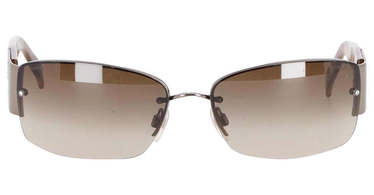 Pre-Owned Chanel Brown Tortoise Shell Rectangular CC Sunglasses