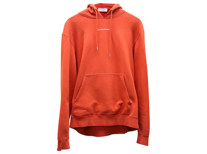 Sandro Paris Logo Hoodie in Coral Orange Cotton Joli