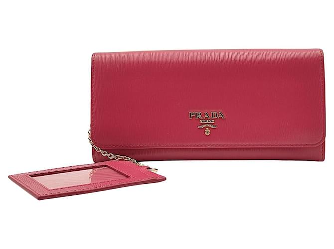 Prada Saffiano long wallet with card Pink Leather ref.JC871991