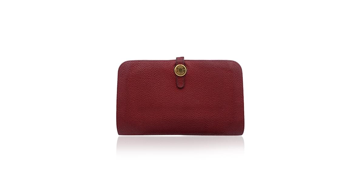 Hermès Hermes Red Togo Leather Dogon Duo Bifold Wallet Clou de