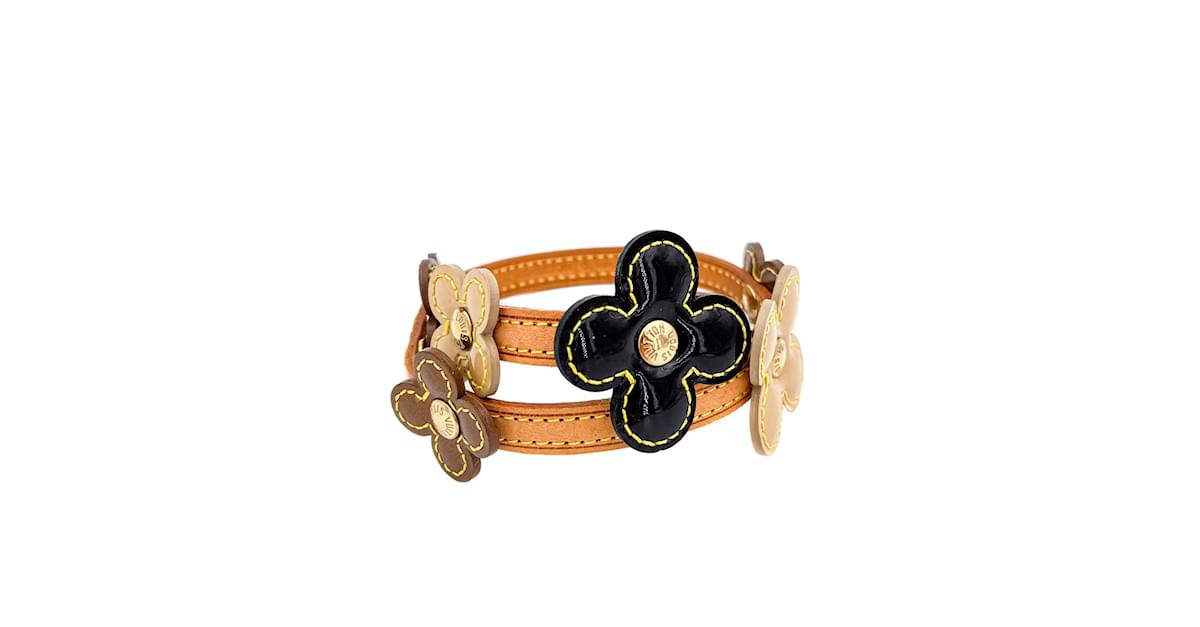 Multicolor Vernis Leather Flower Double Wrap Bracelet