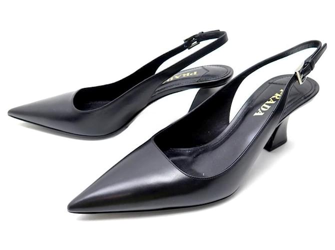 NINE PRADA SHOES PUMPS WITH HEELS 38 BLACK LEATHER SHOES ref