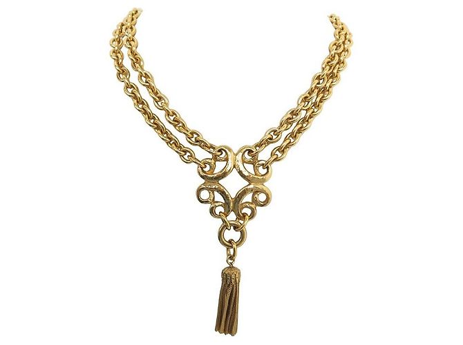 Collier Sautoir Vintage Pampilles JACKY DE G PARIS Années 1990 - Doré, Perles, Occasion
