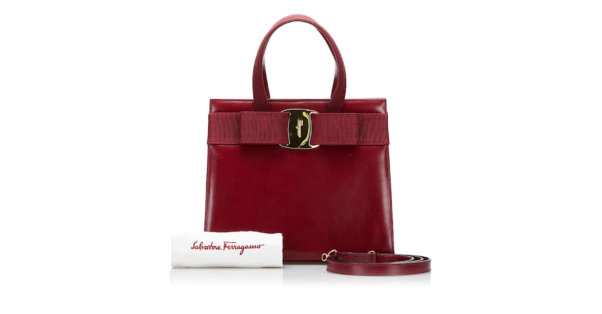 Salvatore Ferragamo Vara Two-Way Handbag BA214178 Red Leather Pony