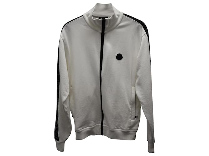 Moncler Logo Stripe Track Jacket in White Cotton Cream ref