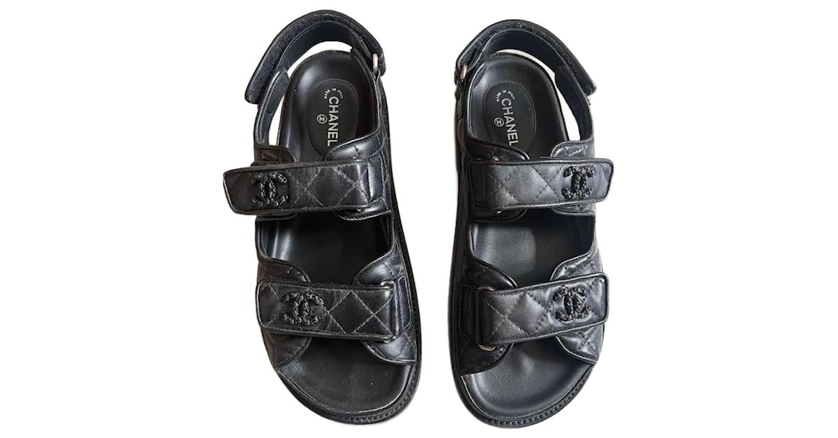 Dad black Chanel sandals 37 Leather ref.877799 - Joli Closet