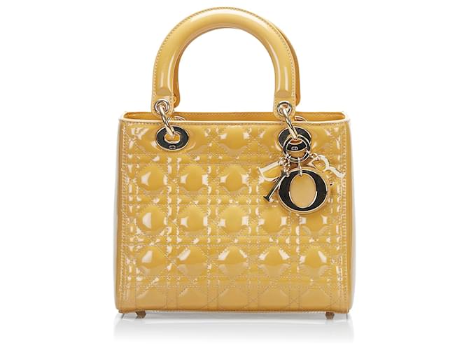 Dior Brown Medium Patent Cannage Lady Dior Beige Leather Patent leather ...