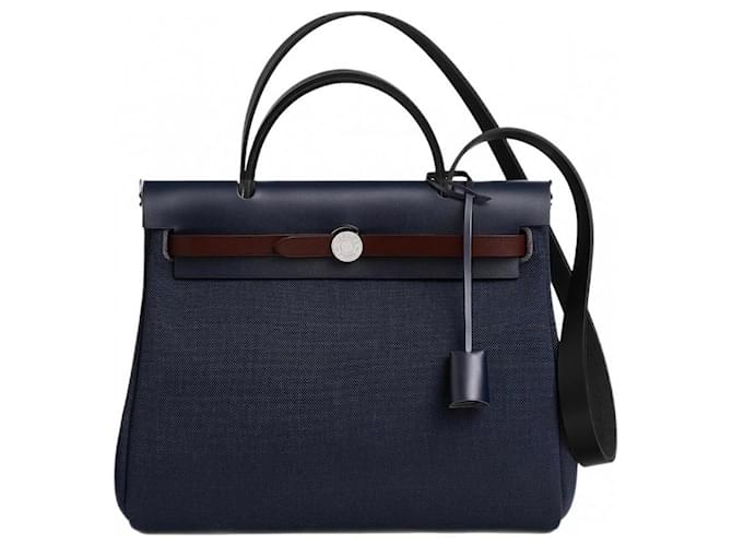 Hermès BAG HERMES HERBAG 31 Black Dark red Dark blue Leather Cloth