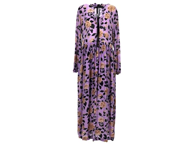 chinese dress ladies GANNI "Georgette" floral print maxi long dress  BOREAL REBORN