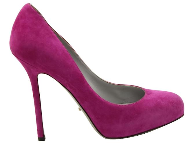 Sergio Rossi Almond Toe Pumps in Pink Suede Joli Closet