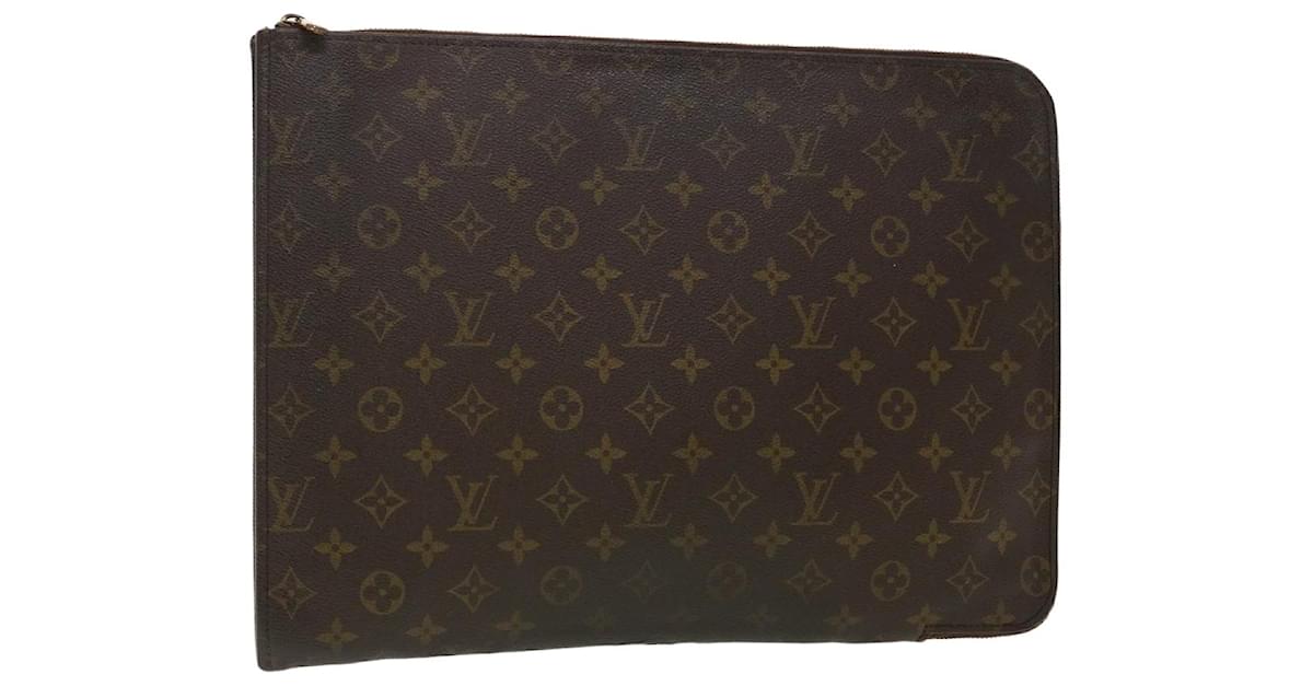 AUTH LOUIS VUITTON Briefcase 16.5"x11" Monogram Canvas Brown Bag  Document Pouch