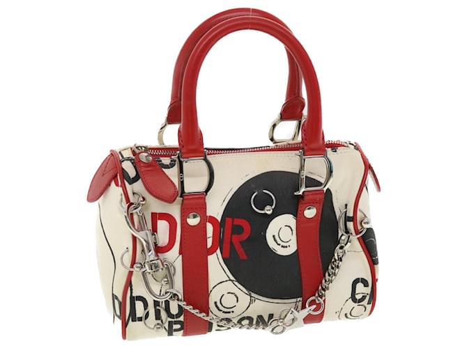 Christian Dior Hardcore Boston Bag Canvas White Red BO B 0024 auth