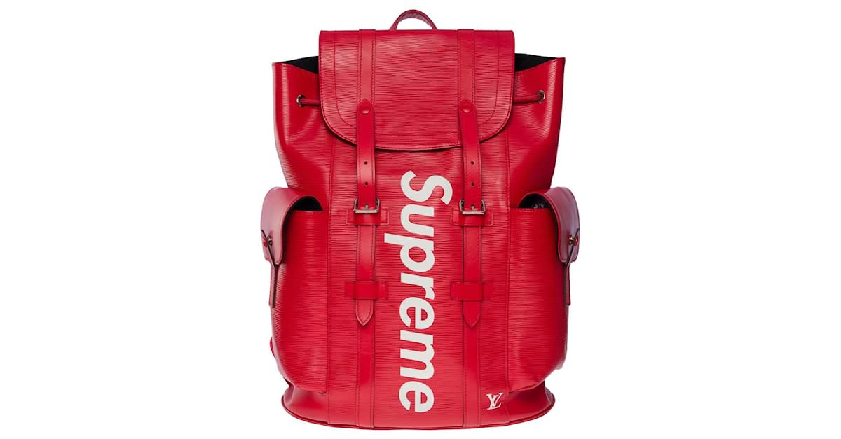 Louis Vuitton christopher pm supreme backpack in red epi leather101169  ref.881207 - Joli Closet