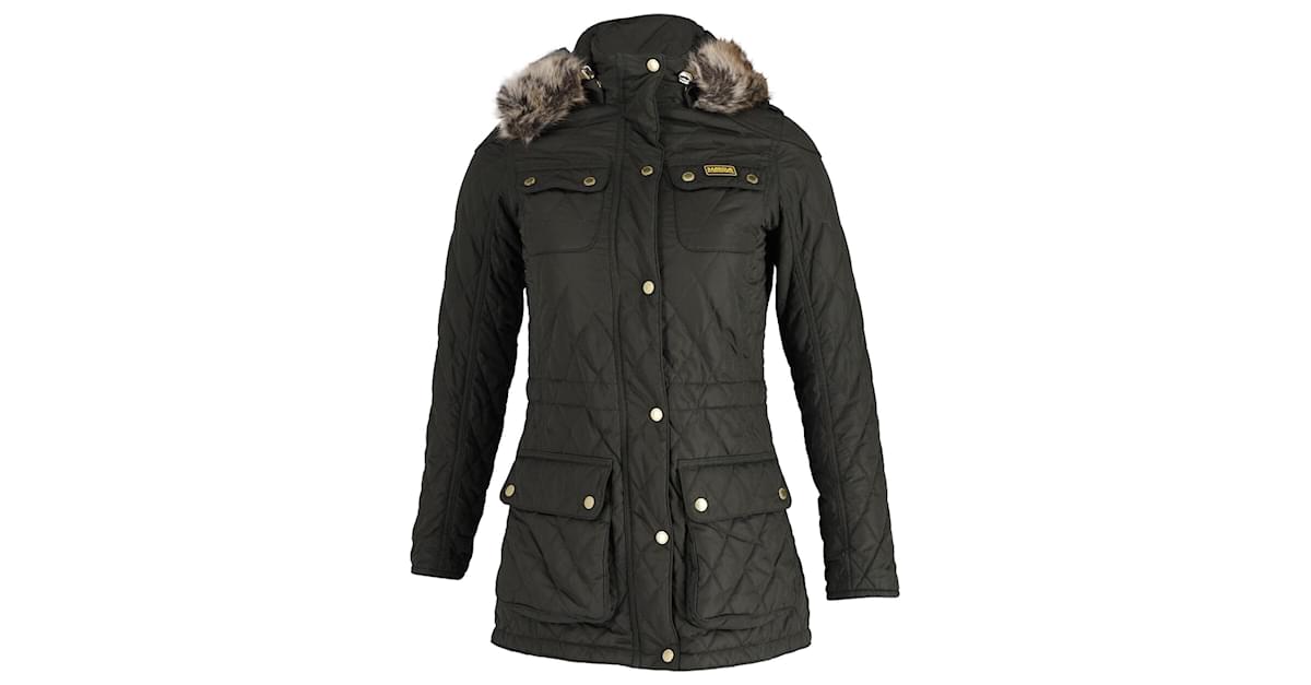 Barbour International Enduro Quilted Hooded Jacket in Green Polyester Khaki ref.882420 Joli Closet