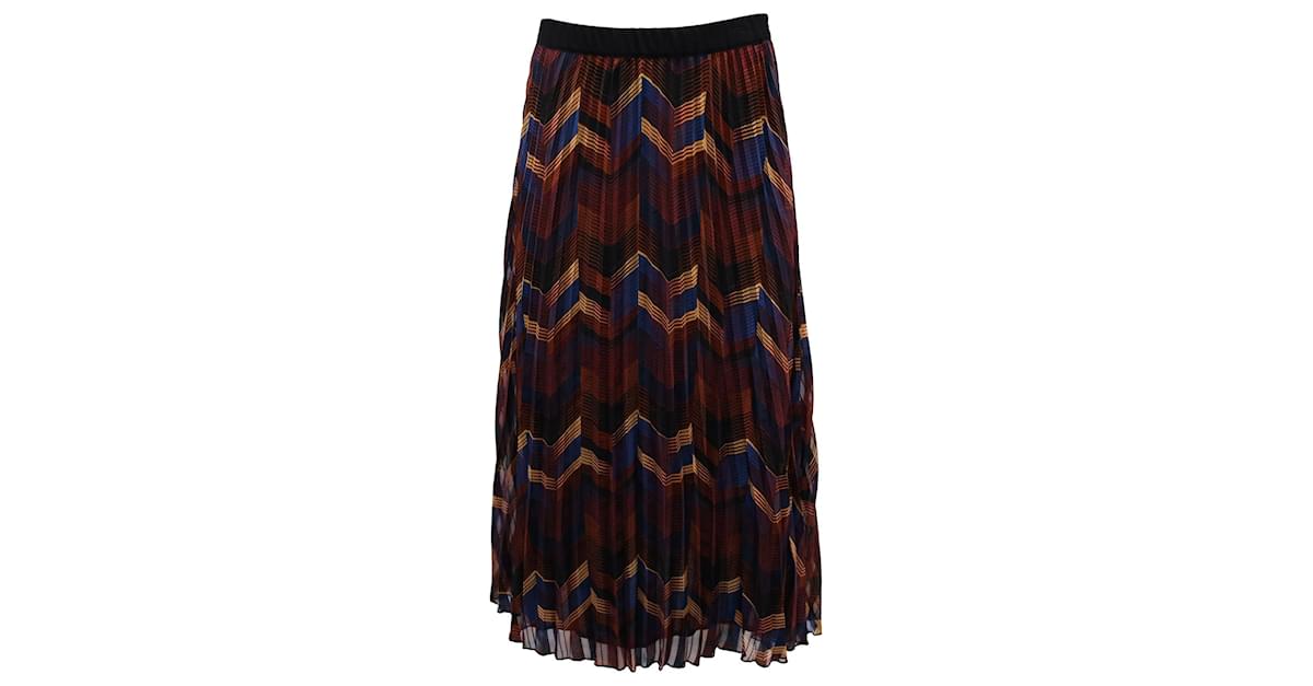 Ba sh Jupe mi longue plissee a imprime zigzag en polyester multicolore ref.882451 Joli Closet