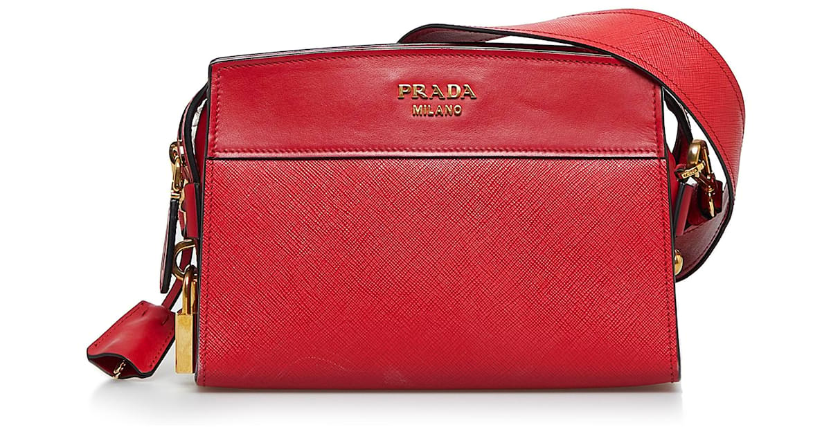 PRADA Saffiano City Calfskin Esplanade Crossbody Bag Red