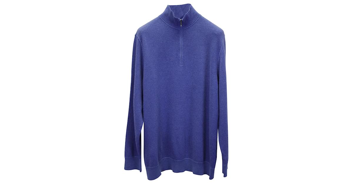 Loro Piana Roadster Mezzocollo Sweater in Blue Cashmere Wool ref.887310 ...