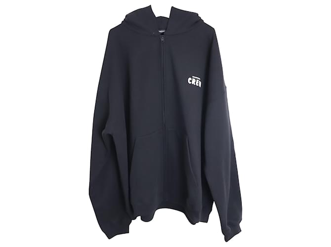 Balenciaga Crew Large Zip-up Hoodie in Black Cotton ref.887377 
