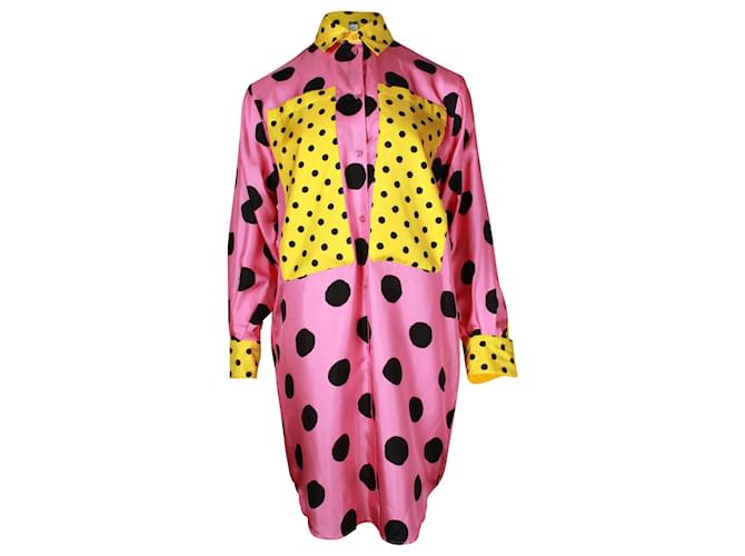 Moschino Couture Polka Dot Shirt Dress in Pink Silk (Sold) - Joli Closet