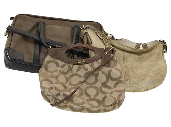 Coach Signature Sac ?� bandouli?�re en toile Nylon Cuir 3Set Beige Marron Auth 39862 ref.890032 
