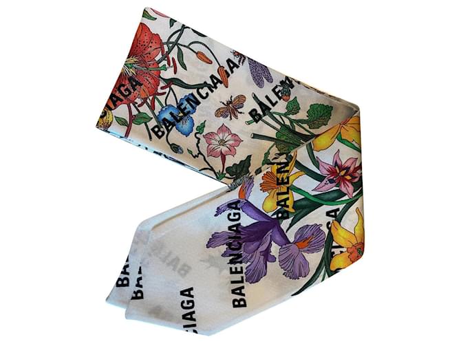 GUCCI BALENCIAGA フローラプリントスカーフ Gucci x Balenciaga Flora Twilly Silk Flowers White Multiple colors