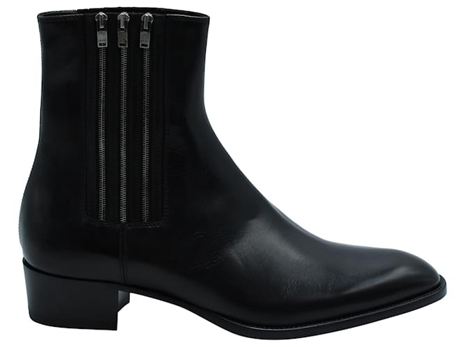 Saint Laurent Triple-Zip Wyatt Chelsea Ankle Boots in Black