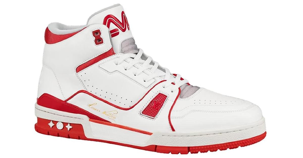 White Red LV Mid Top Trainer Sneaker
