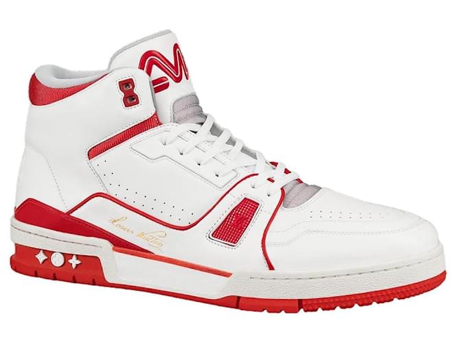 White Red LV Mid Top Trainer Sneaker