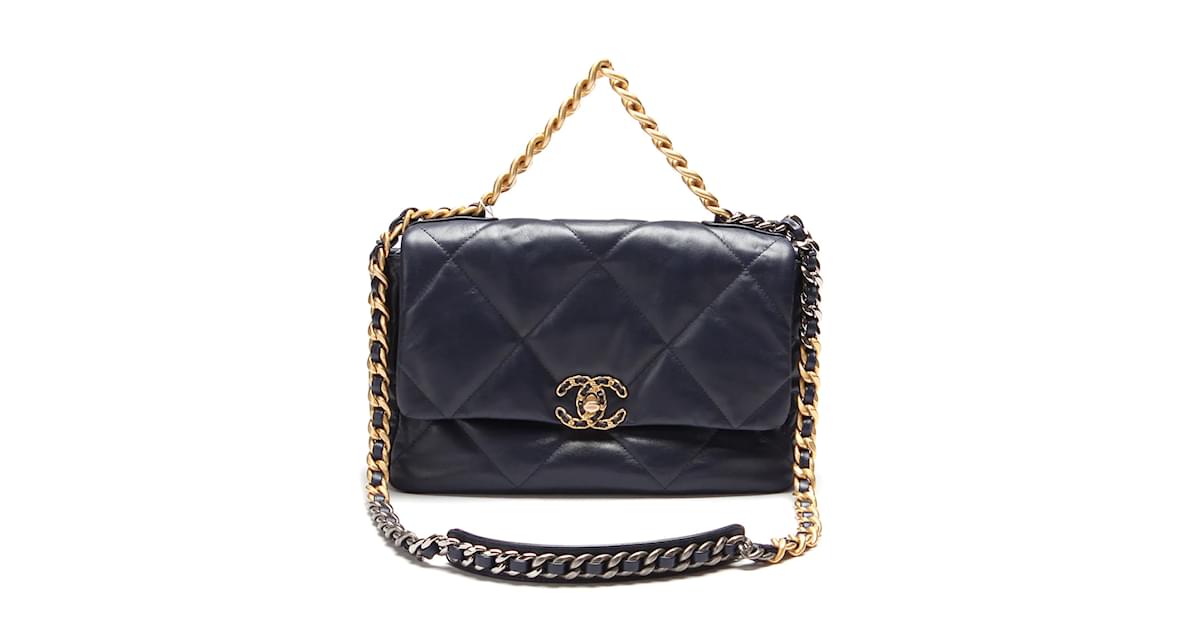 Chanel Medium 19 flap bag Blue Leather Lambskin ref.895532 - Joli Closet