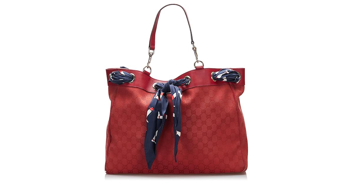 Gucci Red GG Canvas Positano Tote Multiple colors Leather Cloth Pony style calfskin Cloth ref.897508 Joli Closet