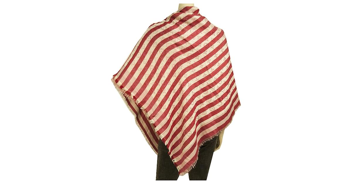 Louis Vuitton monogram red & off white striped shawl weaved jacquard silk  401910 ref.897853 - Joli Closet