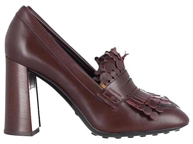 Tod's Fringe Loafer Pumps in Burgundy Leather Dark red ref