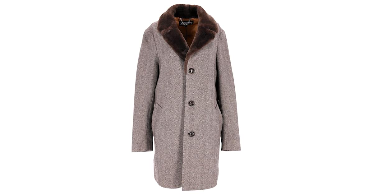 Supreme F/W 2015 Fur Collar Herringbone Coat in Brown Wool ref.898696