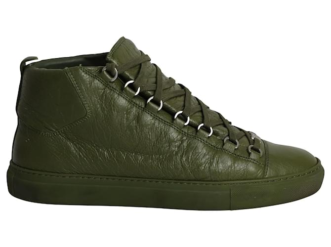 Balenciaga Arena High Top Sneakers in Green Leather
