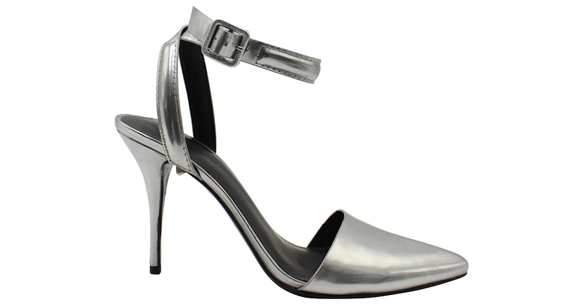 Alexander Wang Ankle Strap Metallic Pumps in Silver Patent