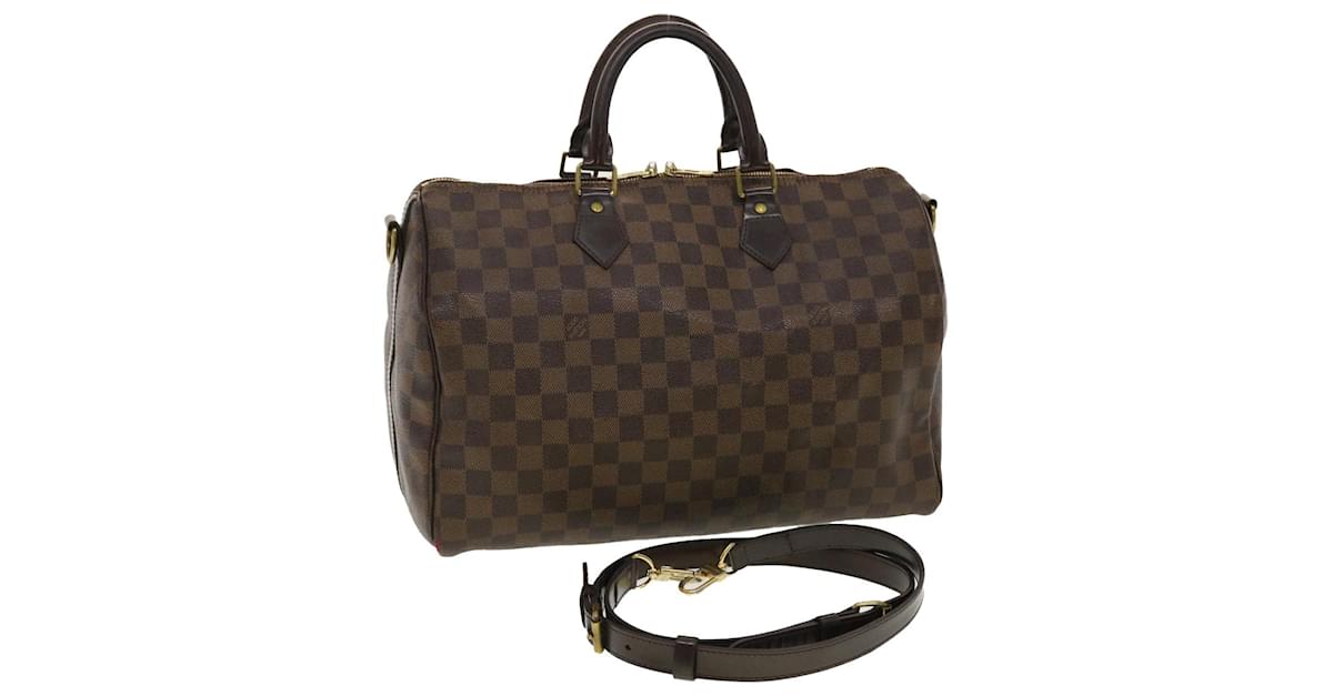 LOUIS VUITTON Damier Ebene Speedy Bandouliere 35 Hand Bag N41366 LV Auth  40583