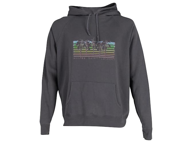 Saint Laurent Malibu Palm Tree Hoodie in Grey Cotton