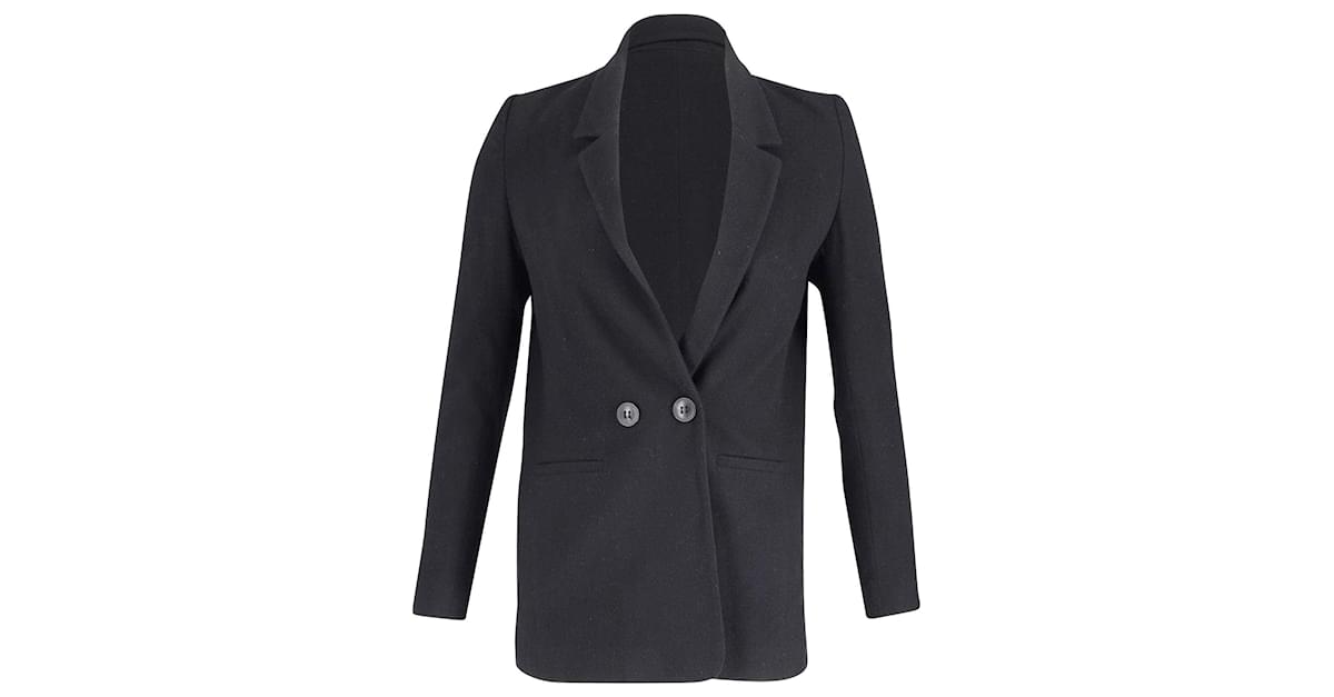 Anine Bing Madeleine Double Breasted Blazer in Black Wool ref